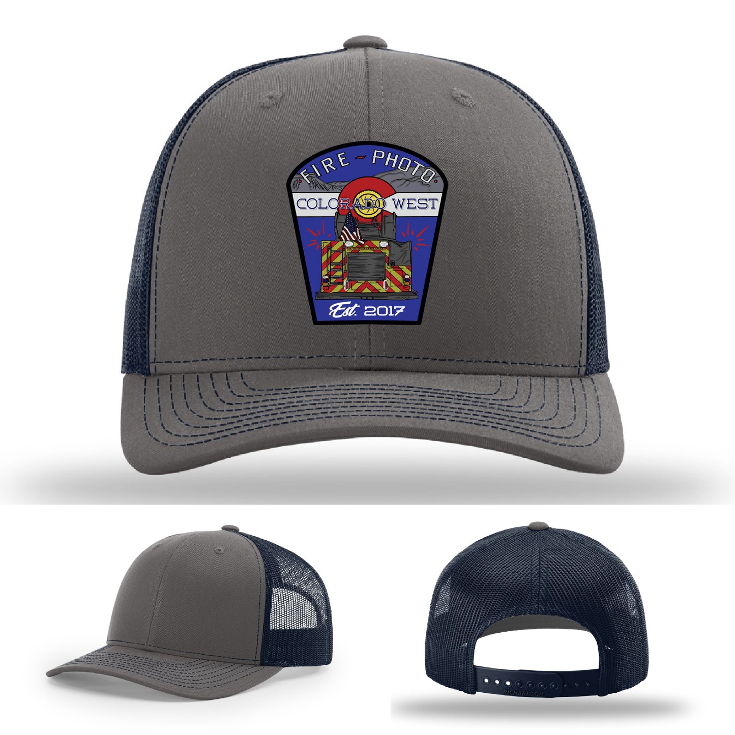 Fire crew hat designed with photo-inspired patch representing first responders – fire department leather patch hat