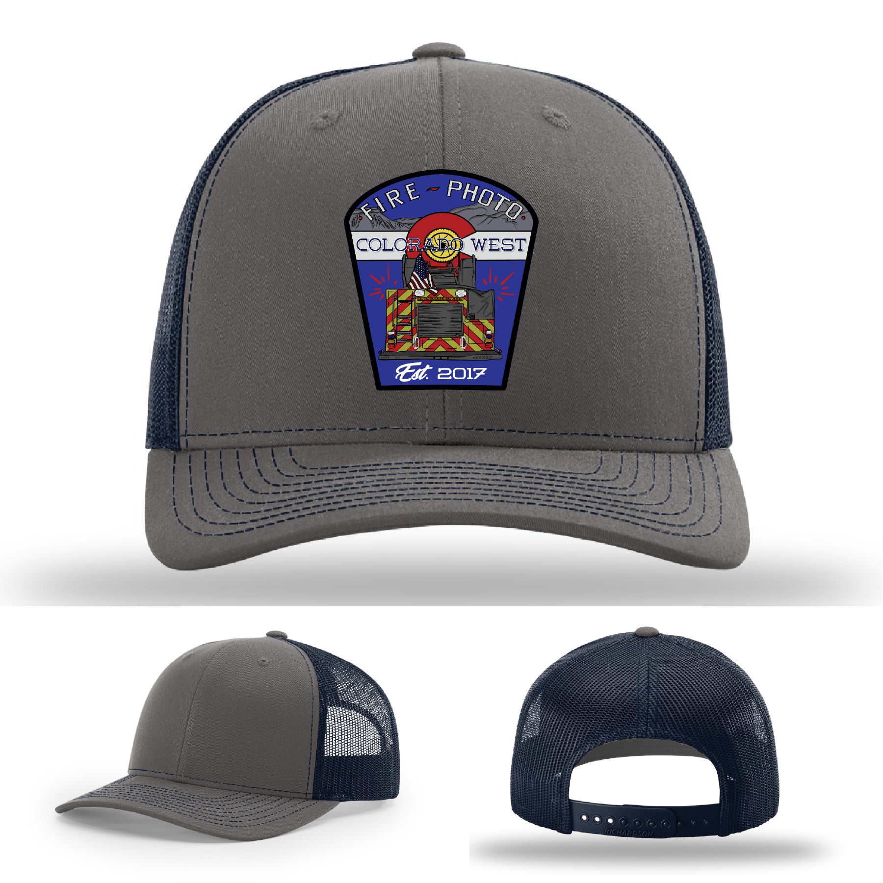 Fire crew hat designed with photo-inspired patch representing first responders – fire department leather patch hat