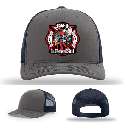 RTFD Hornets Nest firefighter crew hat with detailed leather patch