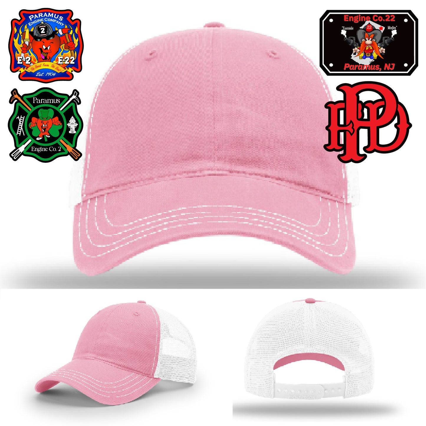 Custom firefighter hat with department-themed embroidered patch