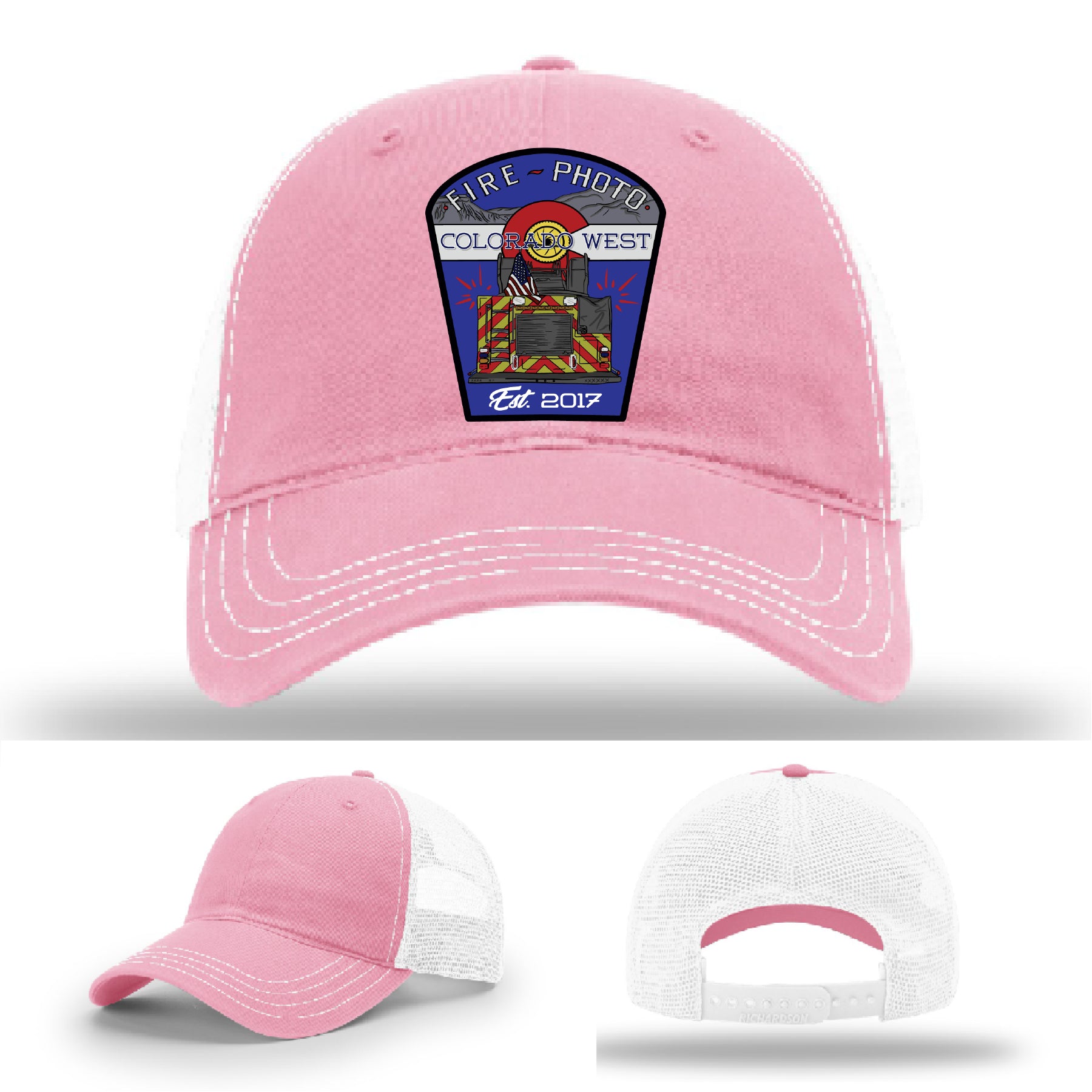 Custom leather firefighter hat showing graphic honoring fire photographers – personalized firefighter patch hat