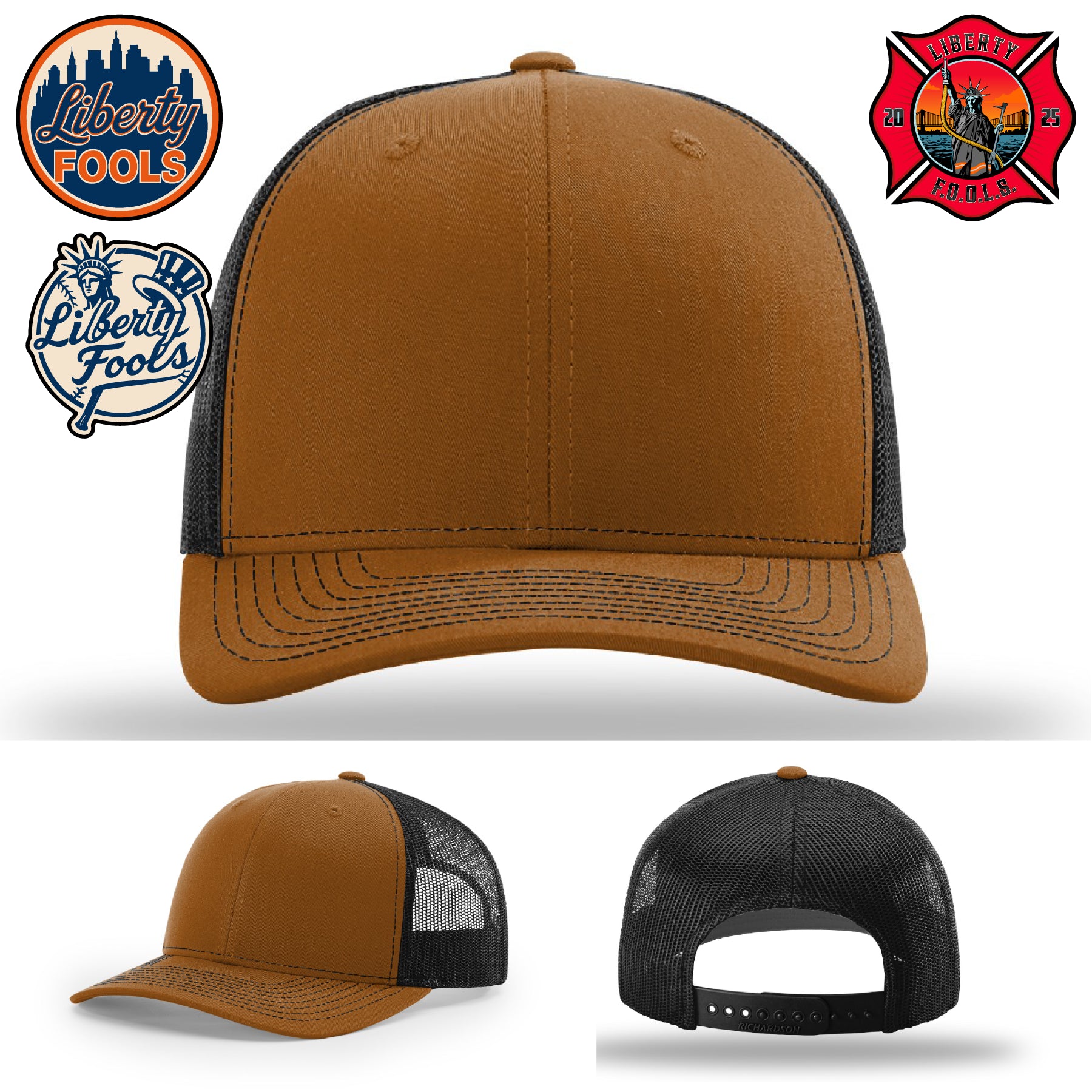 Liberty City FOOLS firefighter hat logo variants – patch examples for FOOLS fire department hats.