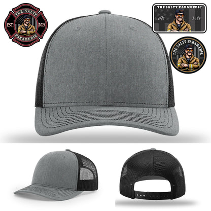 Custom EMS hat with The Salty Paramedic leather patch
