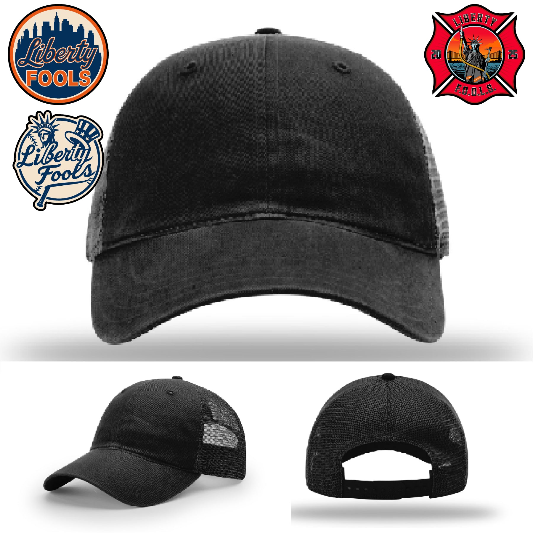 Liberty City FOOLS firefighter hat logo variants – variant guide to Liberty FOOLS logos.