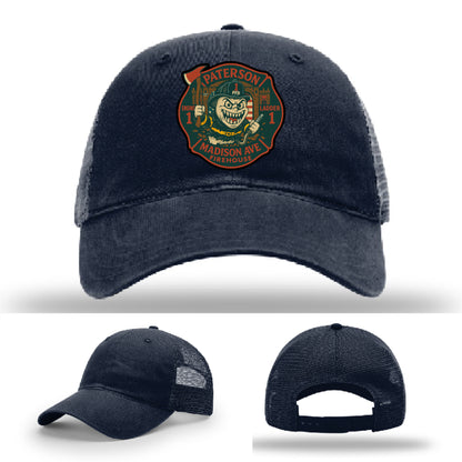 Engine 1 firefighter hat from Paterson NJ – Madison Ave patch on leather Richardson hat
