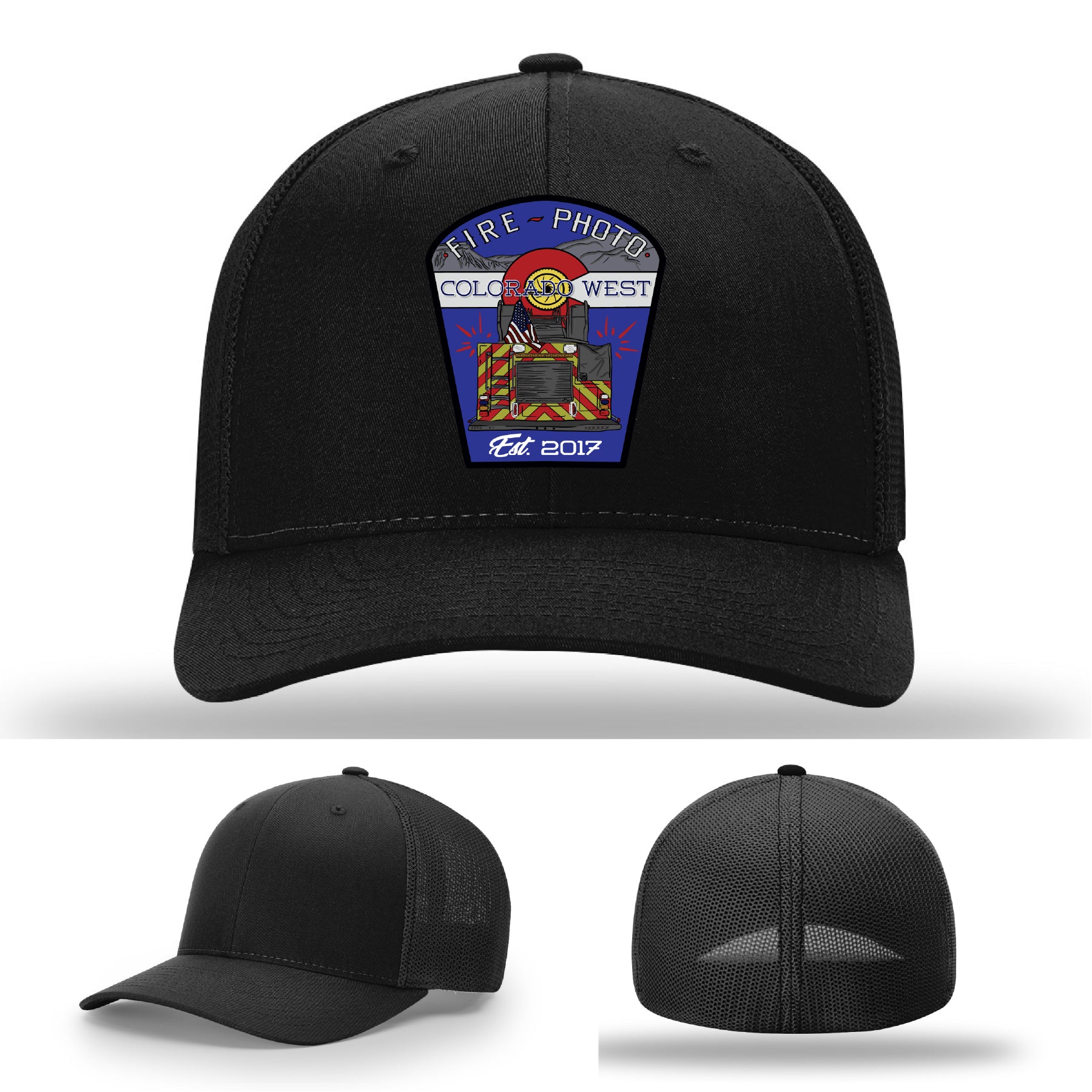 First responder hat showing Colorado West fire photography patch – custom firefighter hat