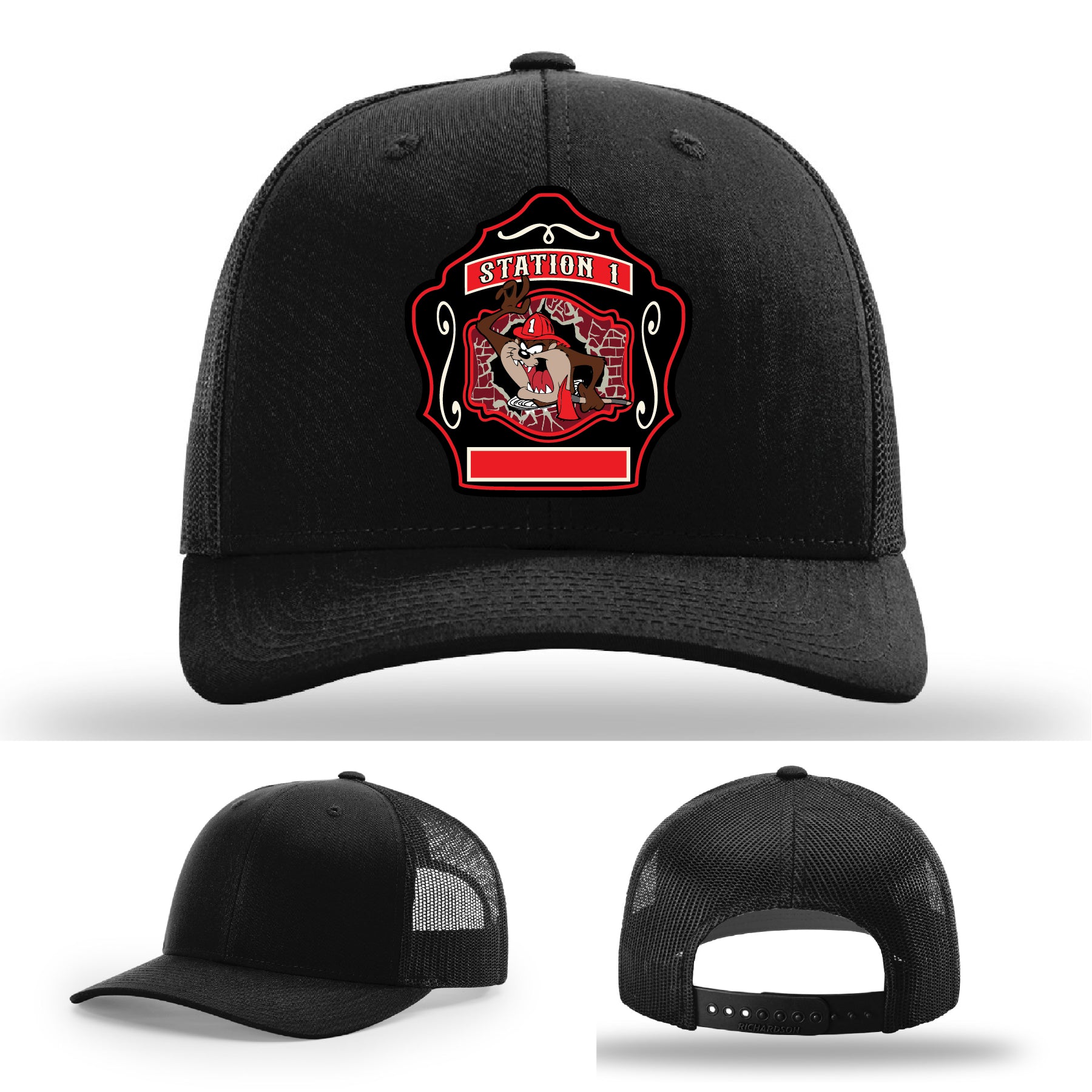 Custom firefighter hat featuring Western Taney Fire Station 1 design