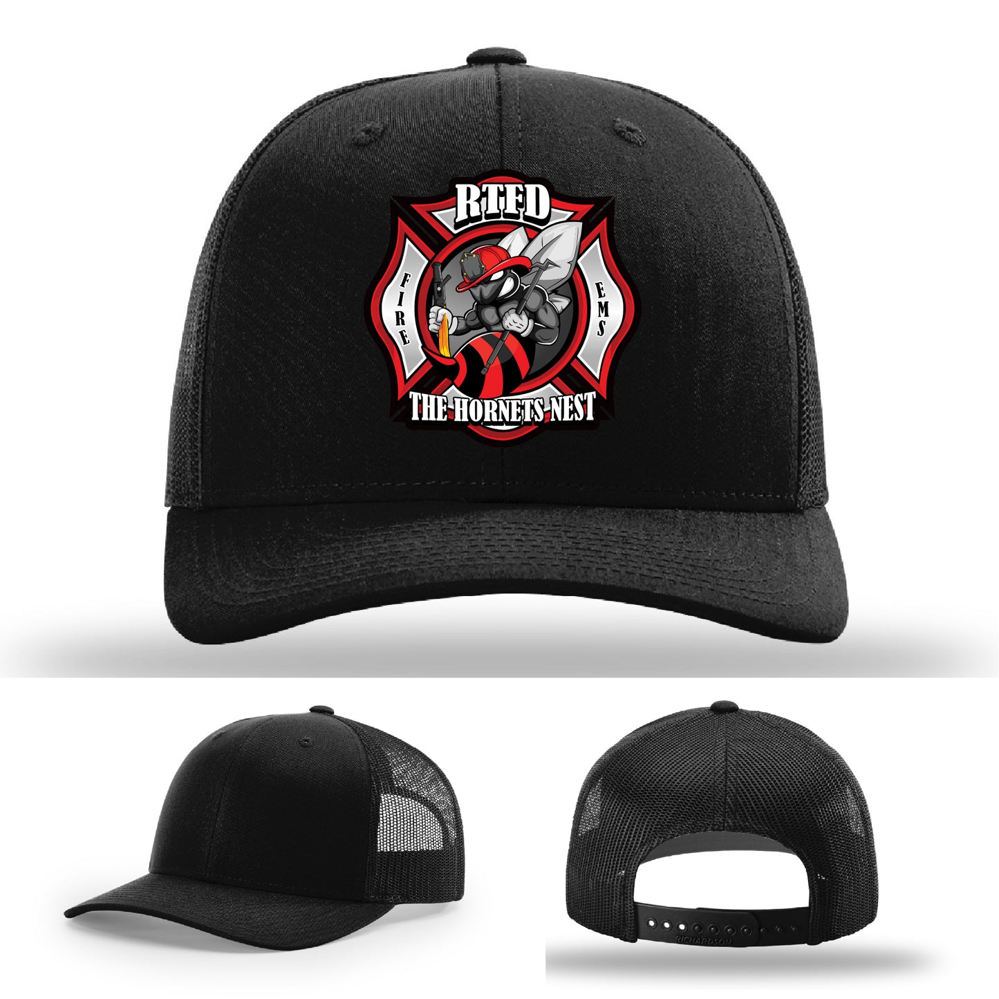 Custom firefighter gear hat featuring RTFD Hornets Nest design