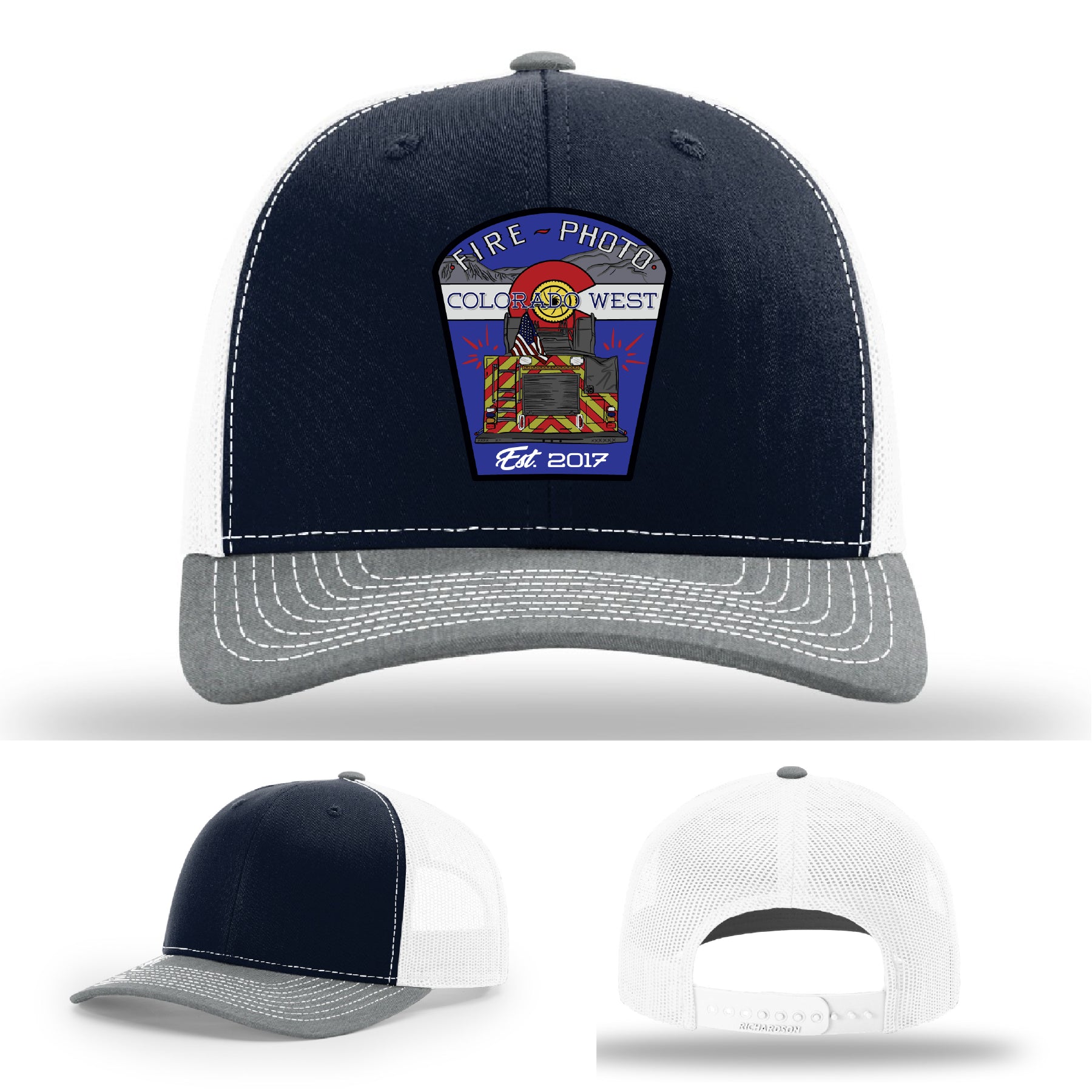 Fire department hat showcasing fire scene tribute patch artwork – personalized firefighter patch hat