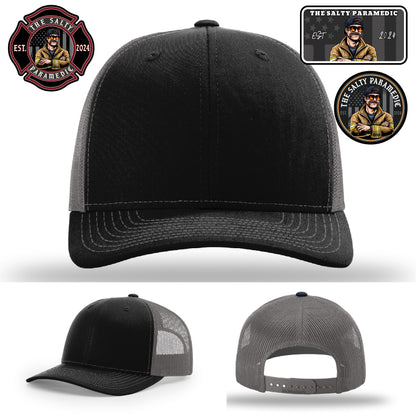 Close-up of The Salty Paramedic hat – leather patch in focus