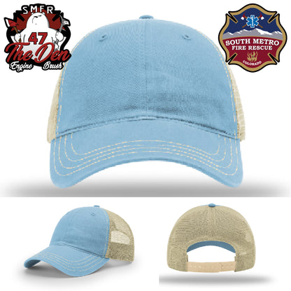 The Den leather patch hat designed for Engine 47 firefighters