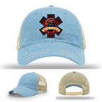 Racing the Reaper patch styles – firefighter hat logo variants with leather detailing