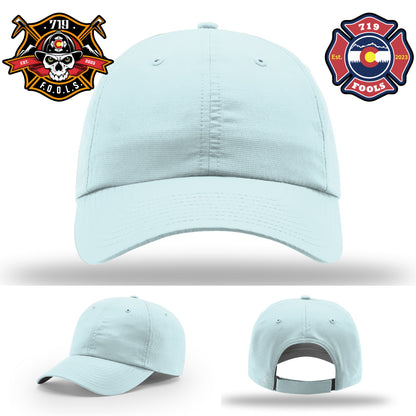 Richardson brand hat featuring 719 FOOLS leather patch for firefighters