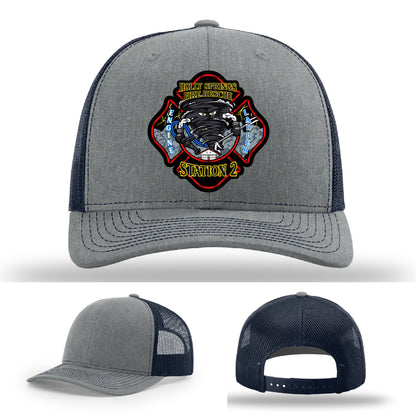 Leather patch helmet-style firefighter hat for Station 2 in Holly Springs