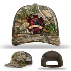 Firefighter Grim Reaper logos – multiple leather patch variants on Richardson hats