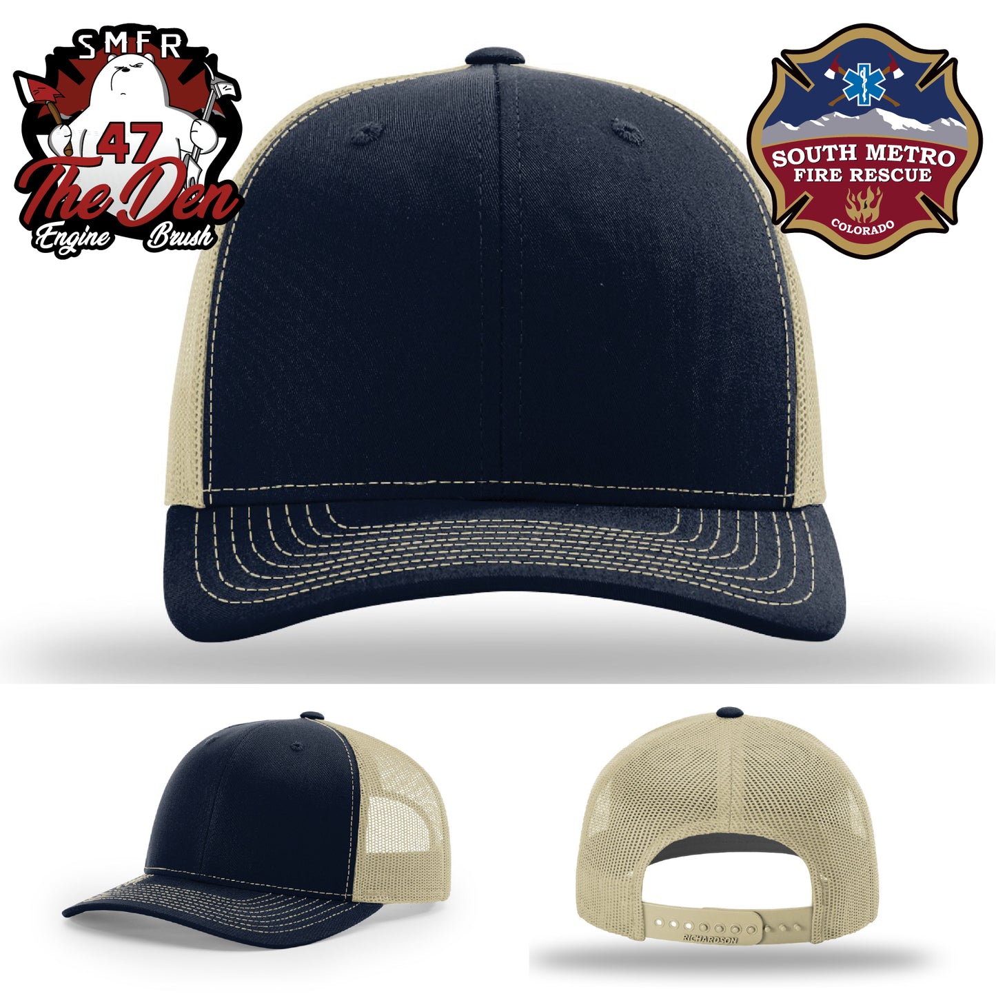Bold firefighter hat with South Metro department branding