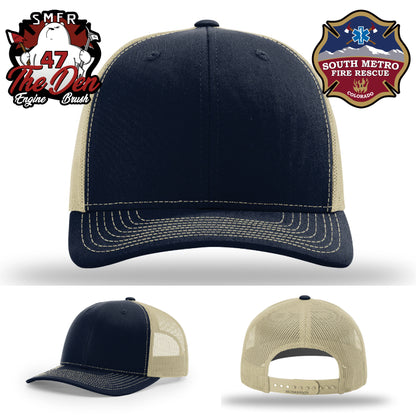 Bold firefighter hat with South Metro department branding