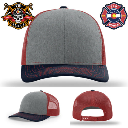 719 FOOLS skull patch hat – leather firefighter logo on Richardson