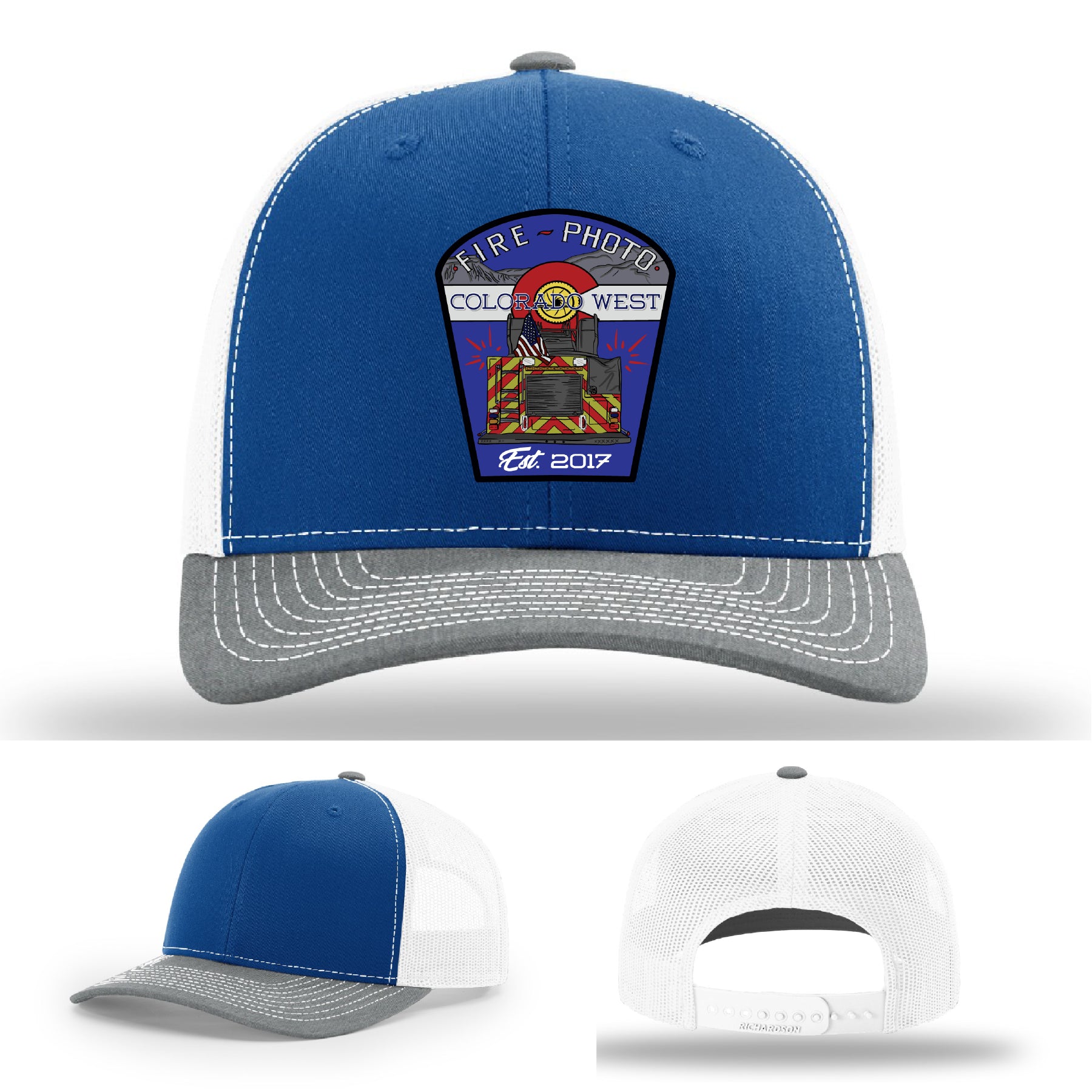 Custom firefighter hat featuring American firefighter pride in patch artwork – firefighter trucker hat