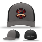 Racing the Reaper themed hat logos – leather firefighter patch variants shown