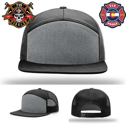 Richardson hat showcasing 719 FOOLS leather firefighter logo
