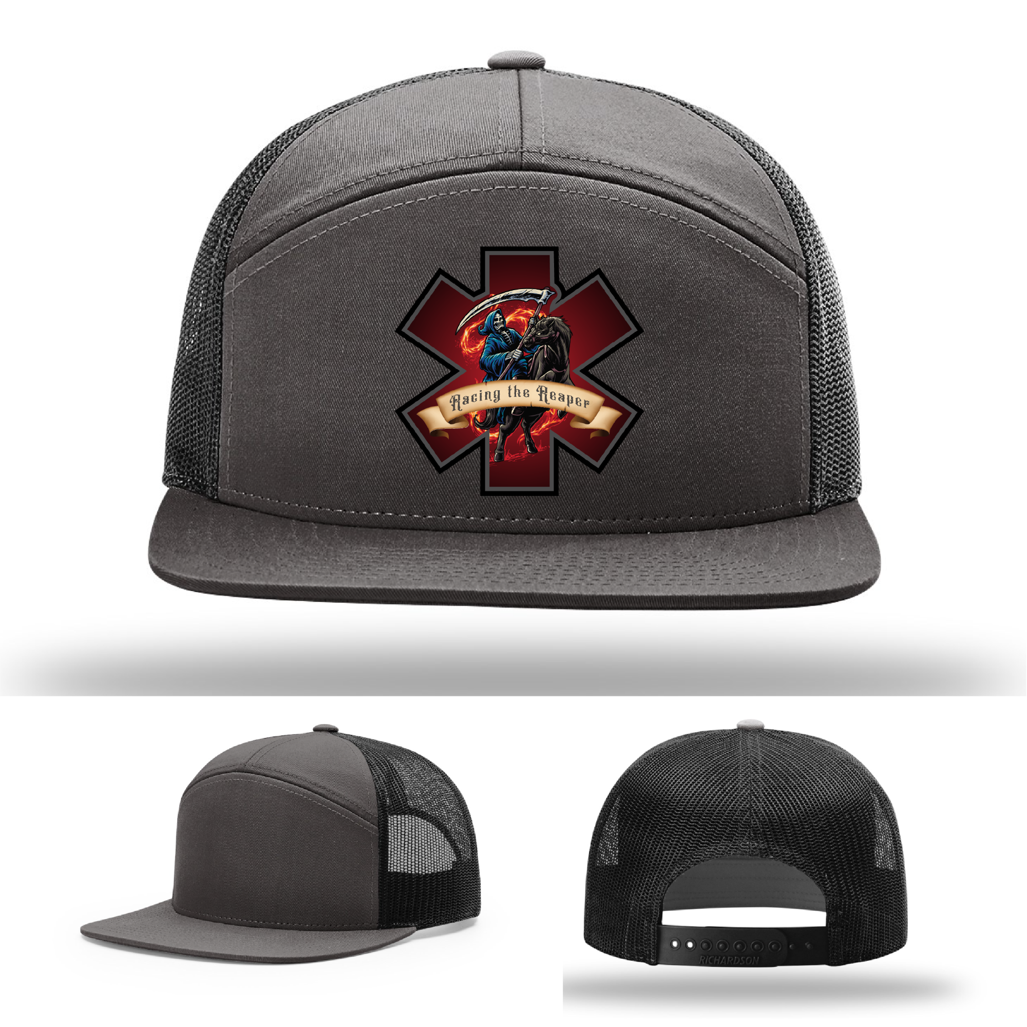 Richardson firefighter logo variants – leather Grim Reaper patches featured
