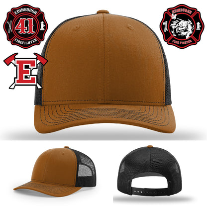 High-impact custom fire department patch on structured hat