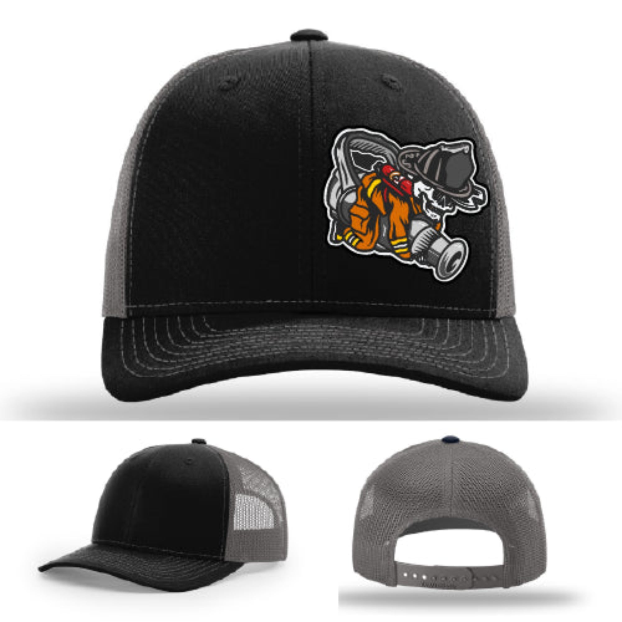 Firefighter lifestyle Richardson hat with fireman patch – patch features a firefighter hauling hose line.
