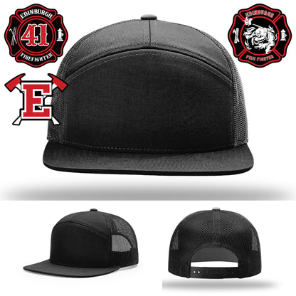 Custom leather patch hat made for firehouse apparel