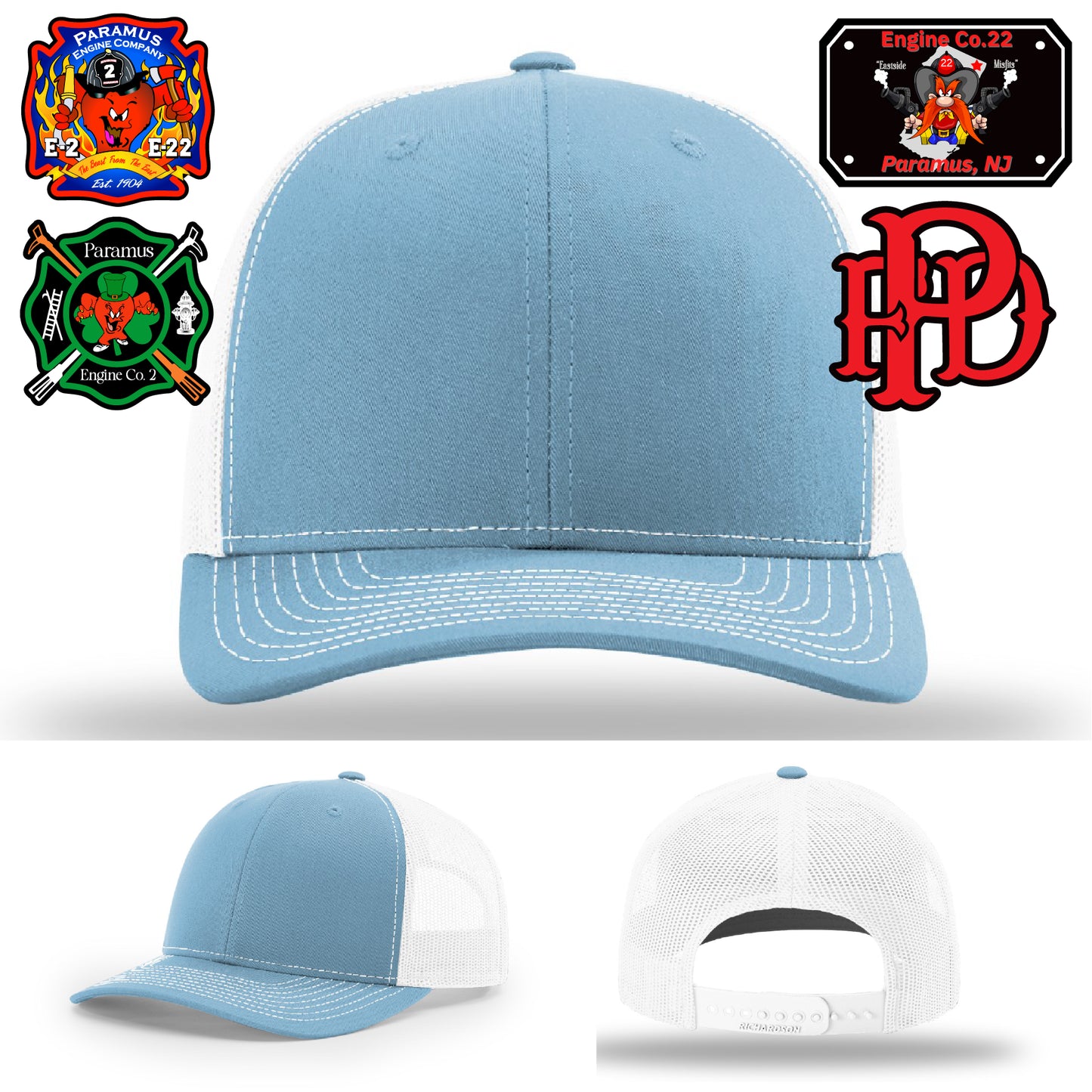 Engine company mascot patch on custom fire service hat