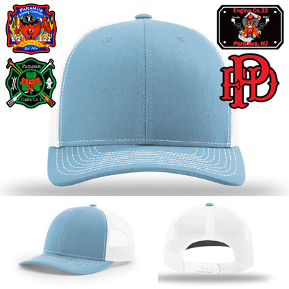Engine company mascot patch on custom fire service hat