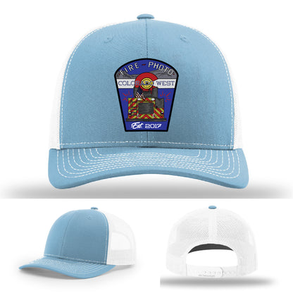 Detailed patch design on graphic honoring fire photographers – custom firefighter hat