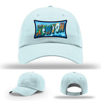 Richardson hat with leather patch featuring Newton NC mural artwork from downtown.