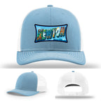 Richardson hat with leather patch featuring Newton NC mural artwork from downtown.
