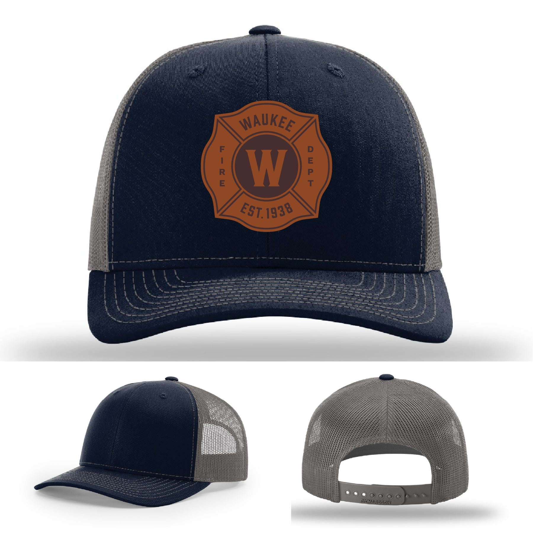 Waukee Fire Department hat with custom leather patch – Richardson brand firefighter hat
