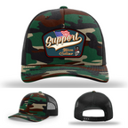 Richardson leather patch hat with 'Support Blue Collar' American flag design