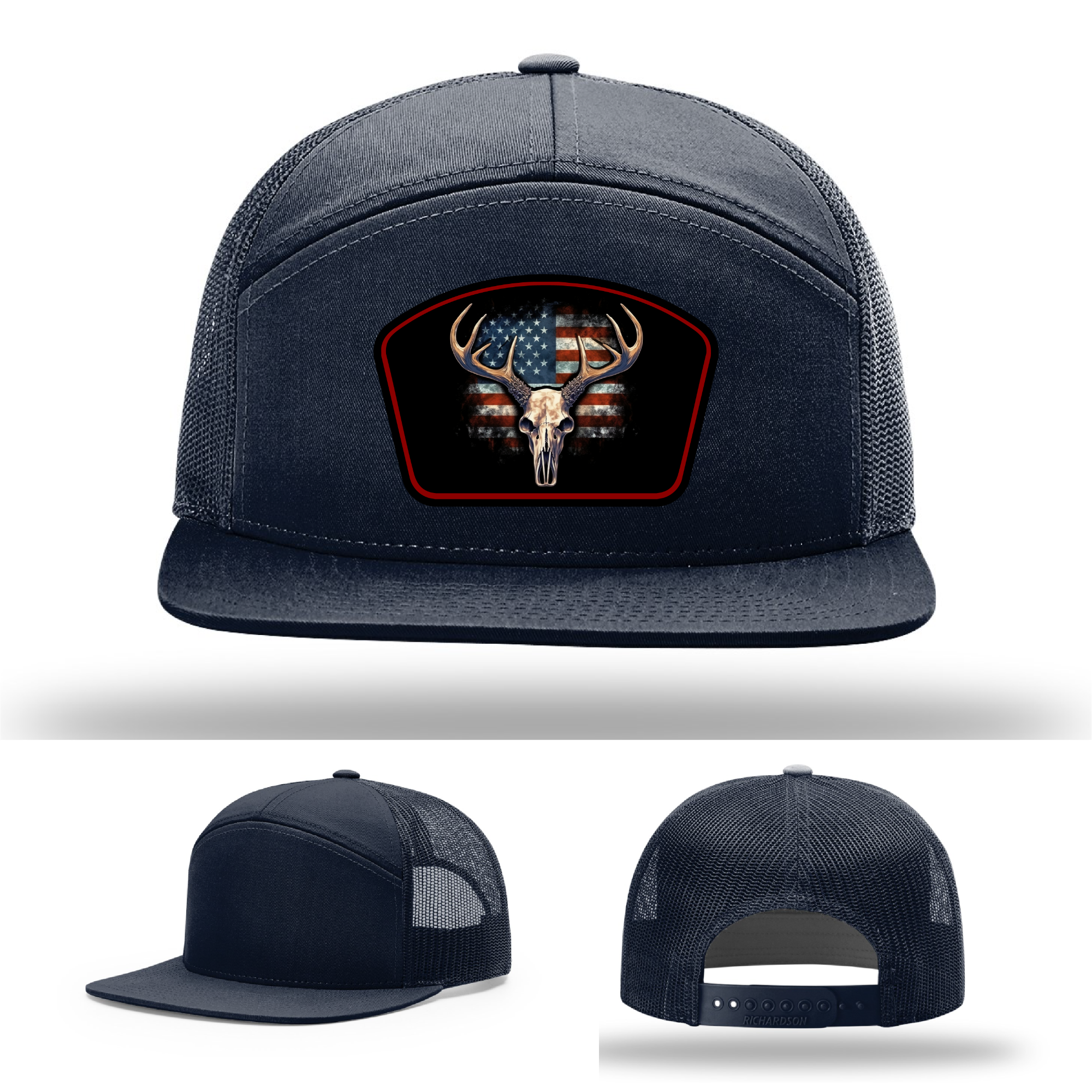 Flag skull patch logo variations – featured on Richardson hats