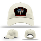 U.S. flag deer skull patch logos – shown across hats