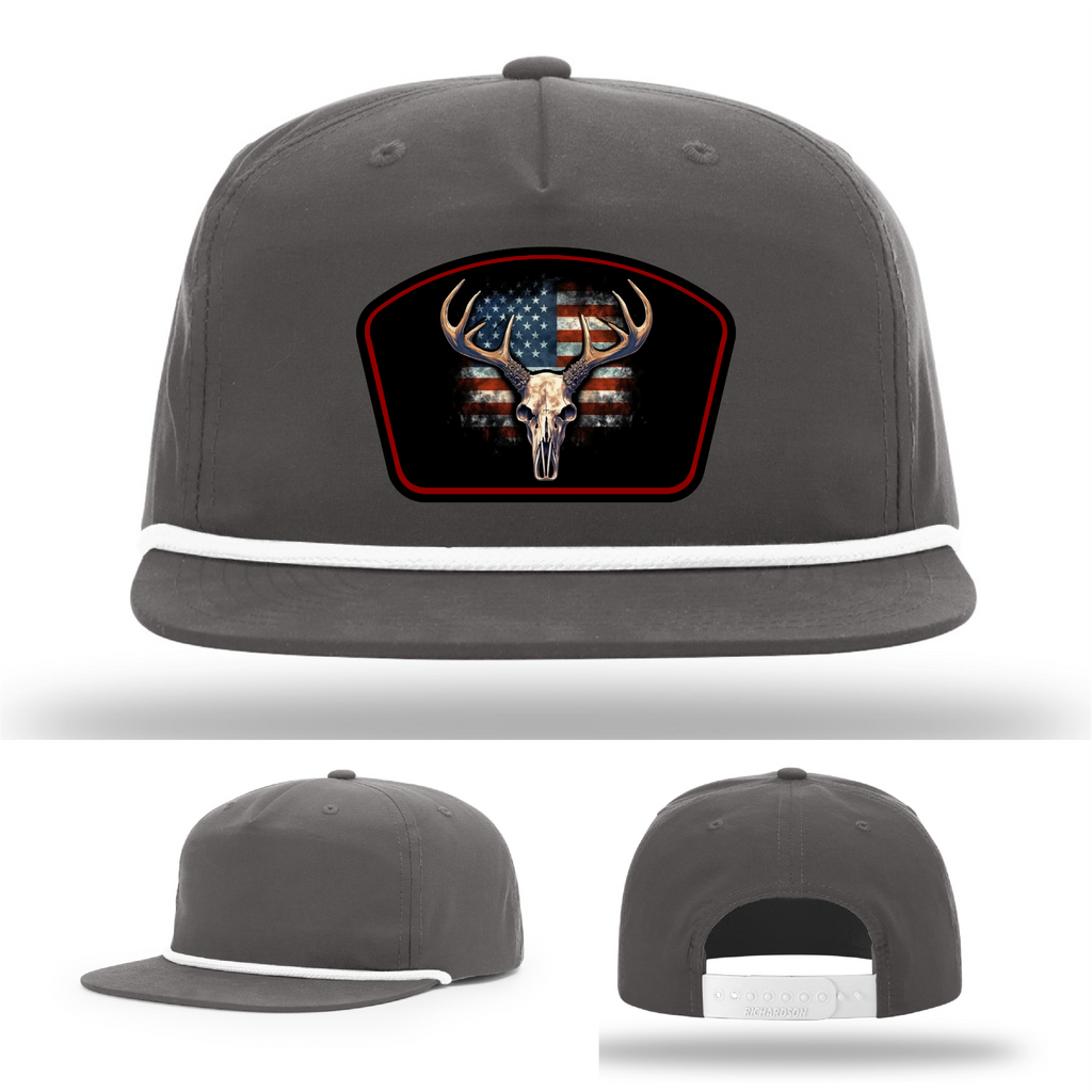 Patriotic antler skull patch variants – bold flag-themed hat logo collection