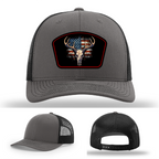 Leather patch hat variants – featuring patriotic deer skull and flag combinations