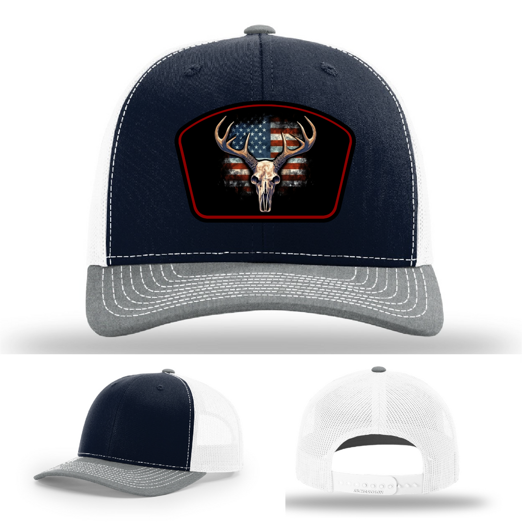 American flag patch hat logo options – buck skull themes