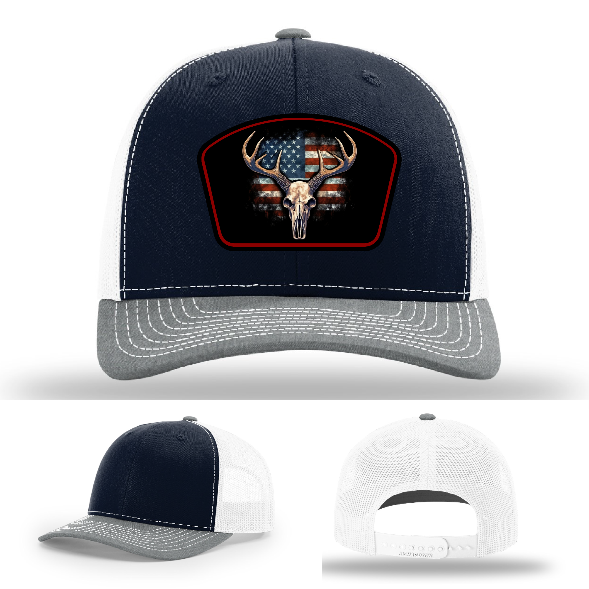 American flag patch hat logo options – buck skull themes