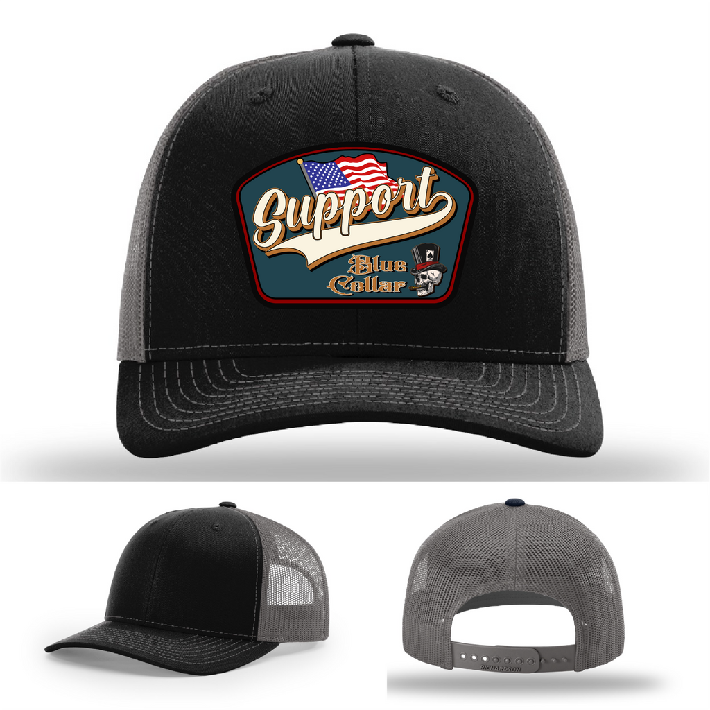 Support Blue Collar Leather Patch Hat gallery view five