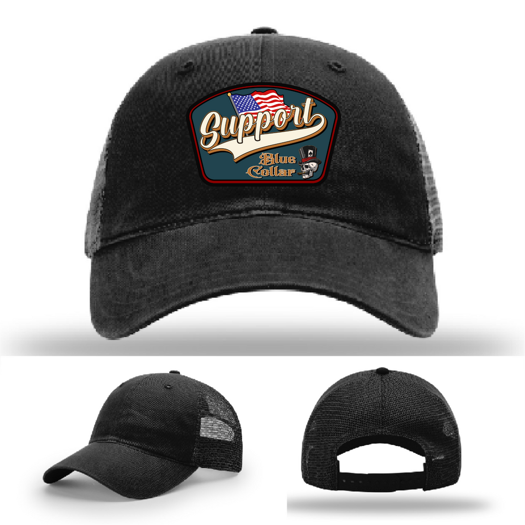 Support Blue Collar Leather Patch Hat gallery view four