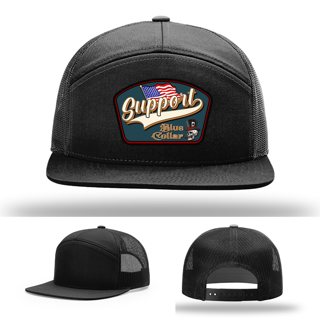 Support Blue Collar Leather Patch Hat gallery view three