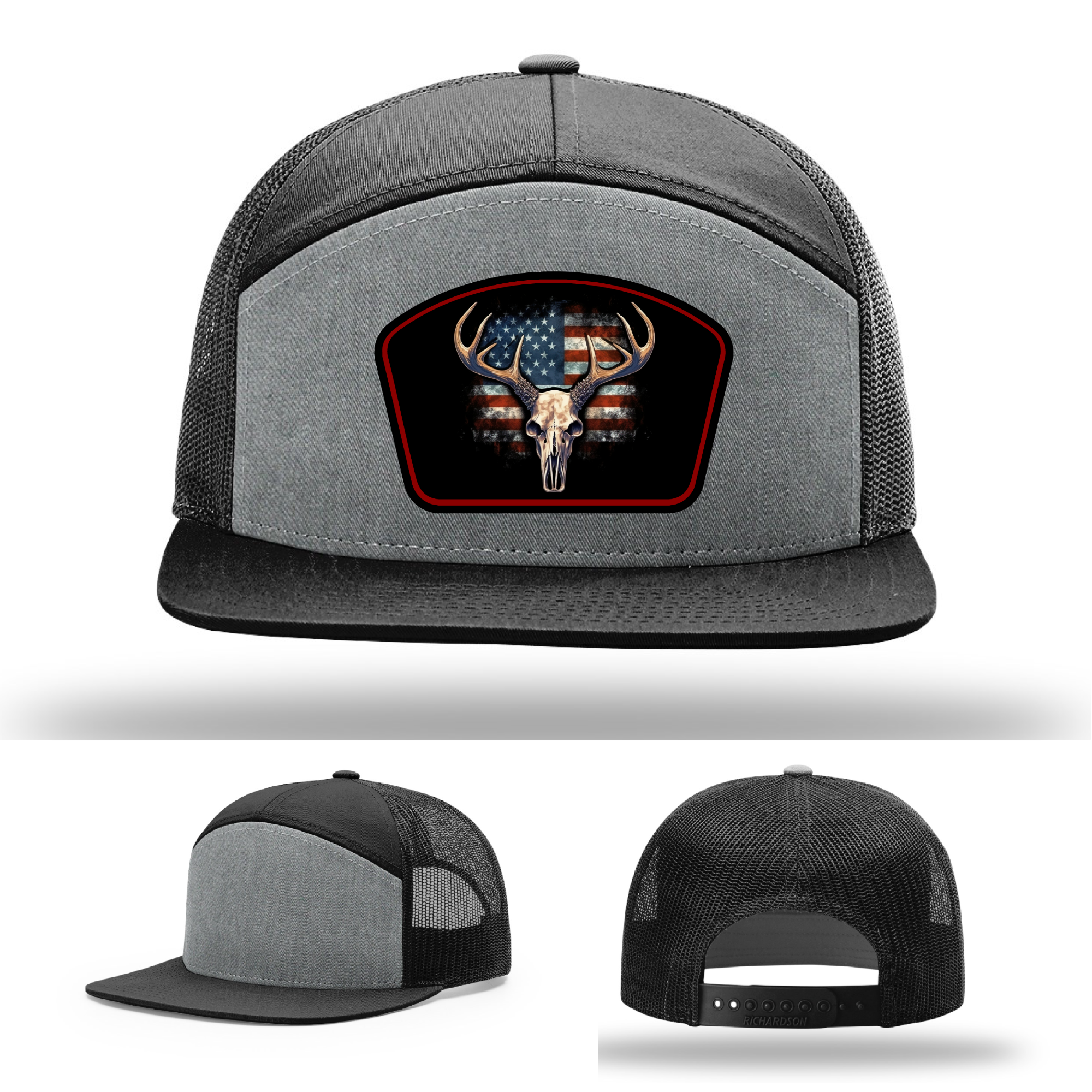 Antler skull and flag patch variations – patriotic hat logo collection