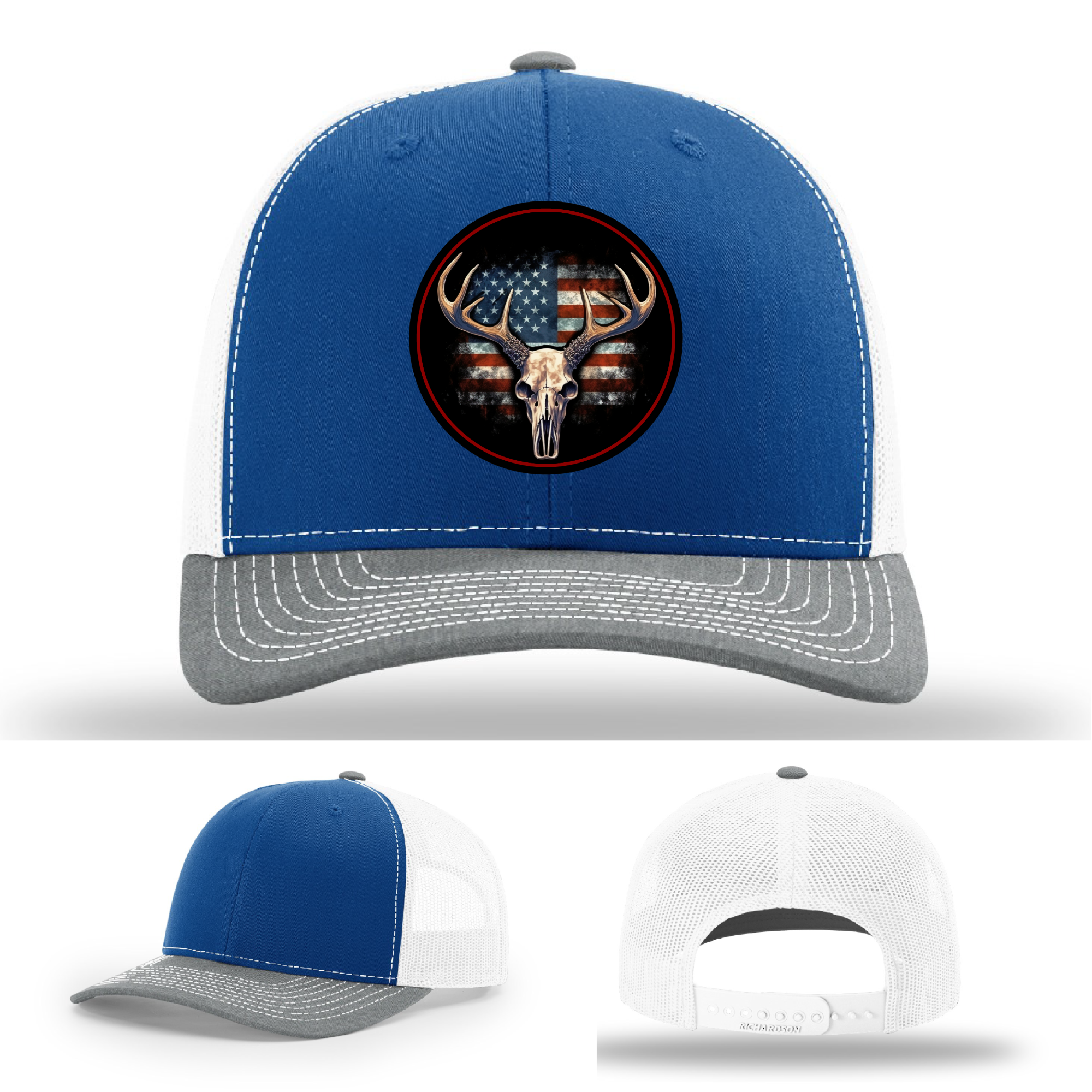 Richardson leather hats with buck skull patch variants – USA hunting inspired