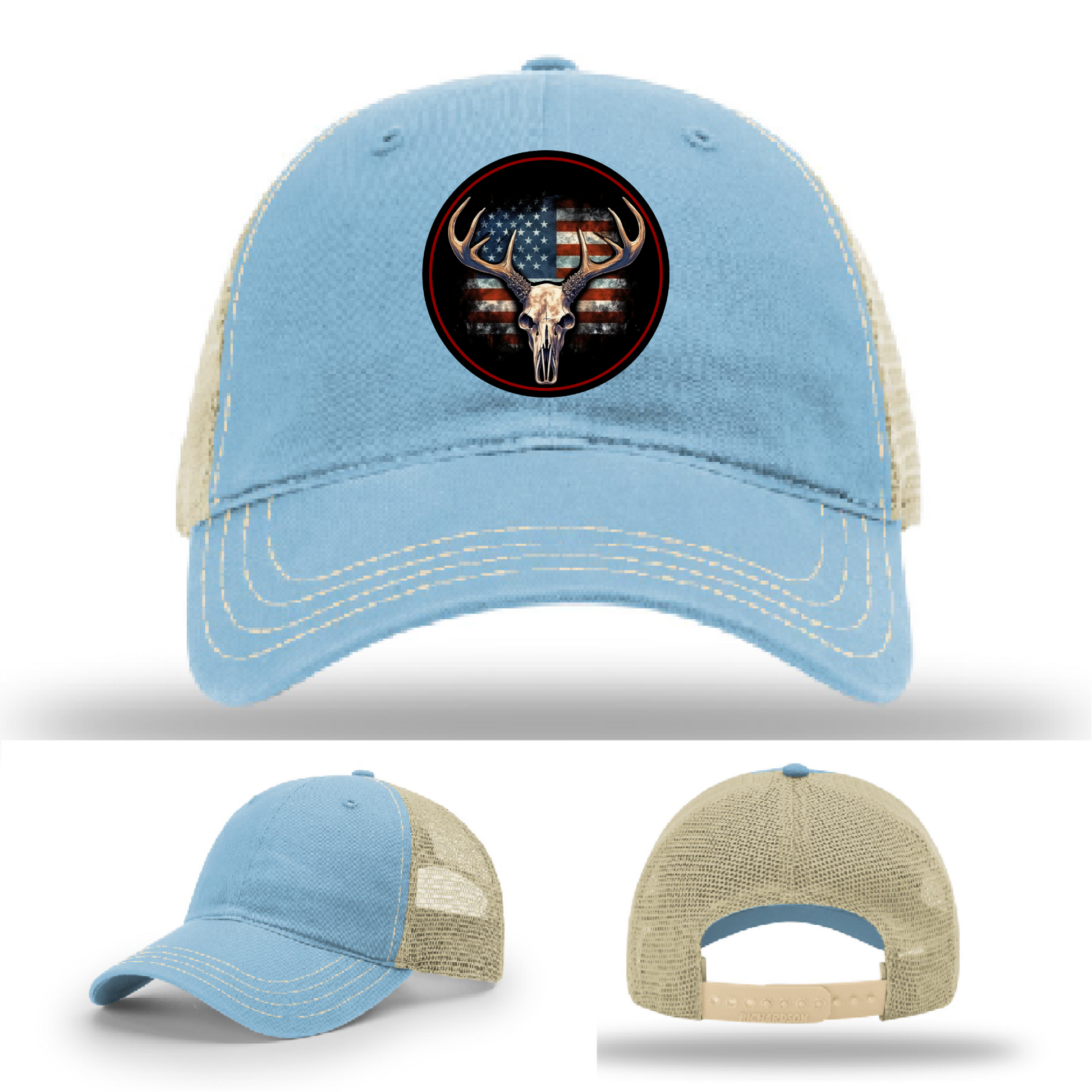 Leather patch buck skull designs – Richardson hat variants with hunting style