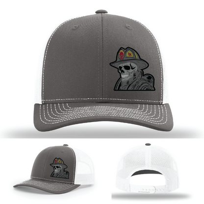 Multiple fire helmet skull patch designs – firefighter variants on Richardson gear