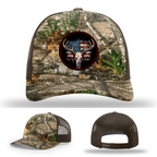Leather patch hunting hat logos – multiple buck skull designs on Richardson hats